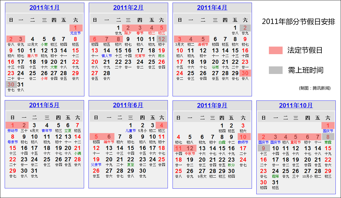 国务院办公厅关于2011年部分节假日安排的通知